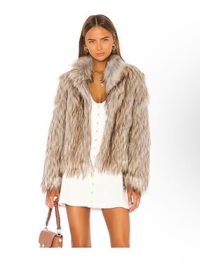 Unreal Fur Cropped Faux Fur Jacket in Taupe Blend